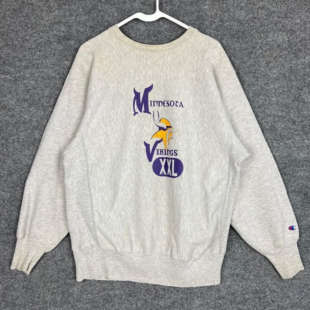 Vintage RARE‎ Minnesota Vikings Champion Reverse Weave XL Gray USA Sweatshirt